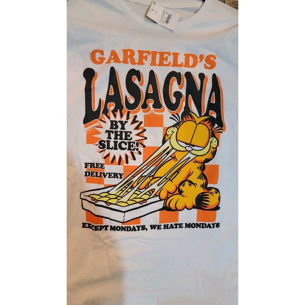 Garfield Lasagna By The Slice Comic Graphic White T-Shirt Size XXL 2X NWT